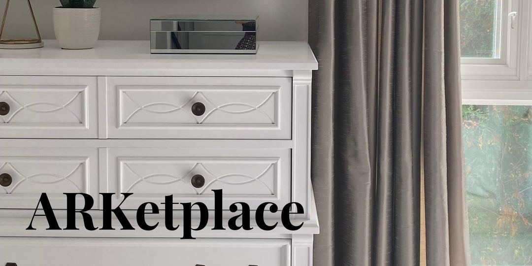 A teak mcm (mid century modern) desk with 5 drawers and tapered legs with teak shelving in the background and the word marketplace written overtop.